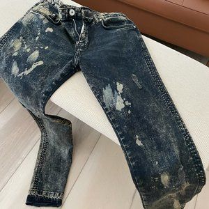 Represent denim gray bleach dyed jeans with raw hem  Size 30